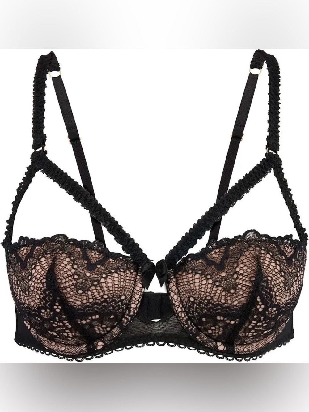 Adore Me Women's Kimmy Push Up Balconette Bra Black Nude, Sz 36DDD NWT